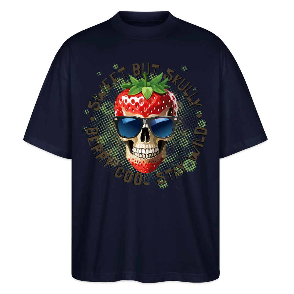 Strawberry Skull Design – Oversized Unisex Bio T-Shirt - Navy