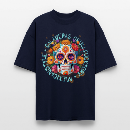 Sugar Skull Blumen – Oversized Unisex Bio T-Shirt - Navy