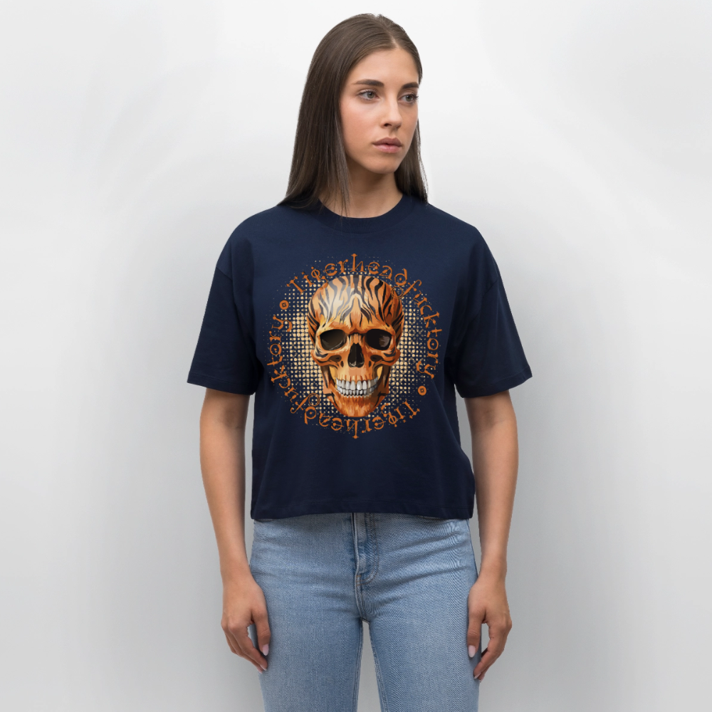 Tiger skull Design – Frauen Boxy Bio-T-Shirt - Navy