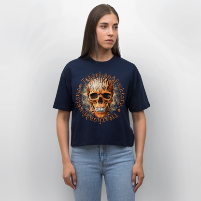 Tiger skull Design – Frauen Boxy Bio-T-Shirt - Navy
