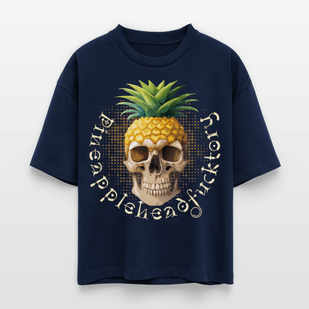 Pineapple Skull Design - Frauen Boxy Bio-T-Shirt - Navy