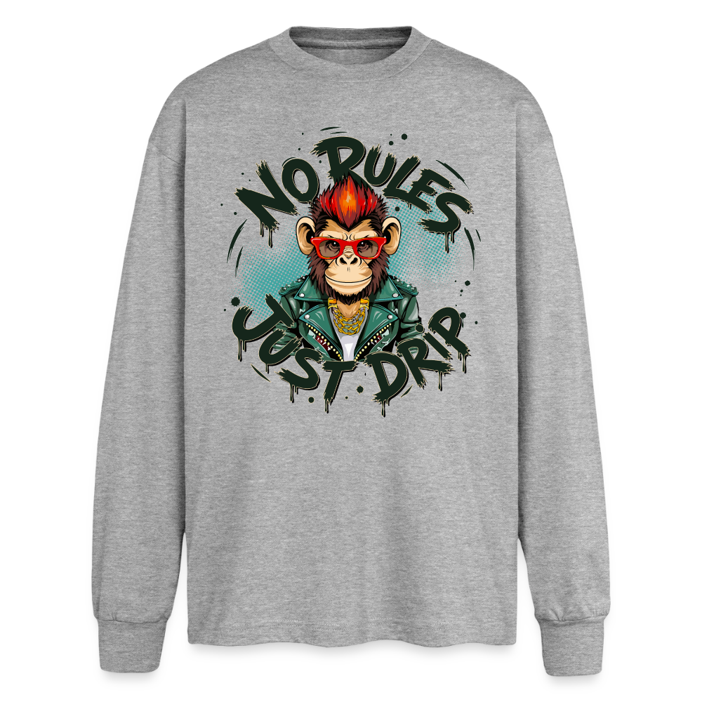 Monkey No Rules Design – Oversized Langarmshirt - Grau meliert