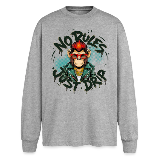 Monkey No Rules Design – Oversized Langarmshirt - Grau meliert