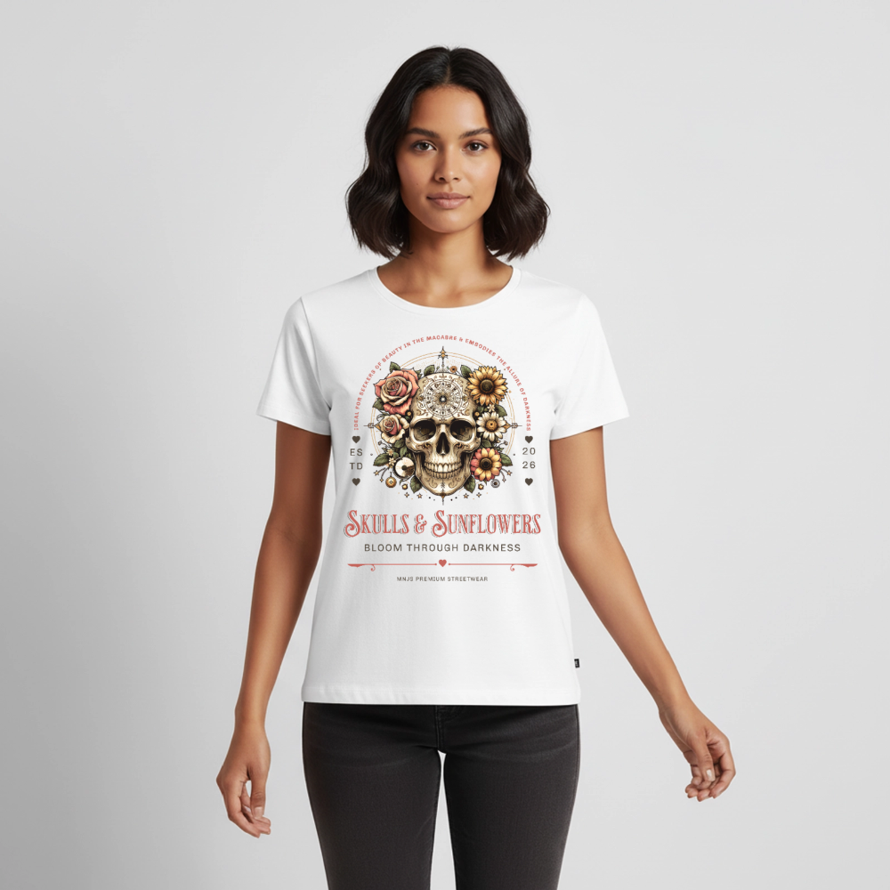 Skull & Sunflowers Design – Frauen Premium T-Shirt - Weiß