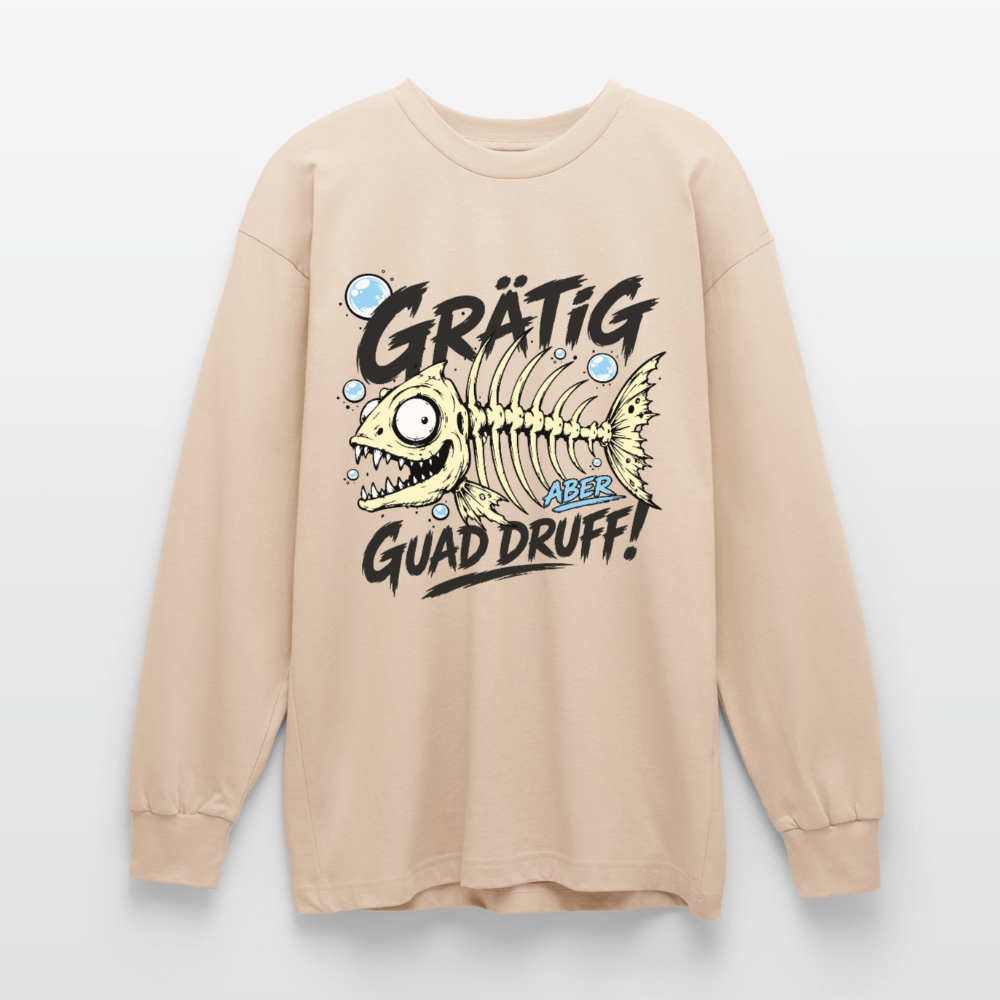 Fischskelett Grätig Design – Oversized Langarmshirt - Sand