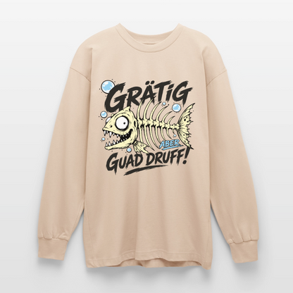 Fischskelett Grätig Design – Oversized Langarmshirt - Sand