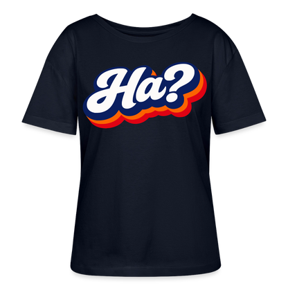 Ha? Design – Rundhals Frauen Bio-T-Shirt - Navy
