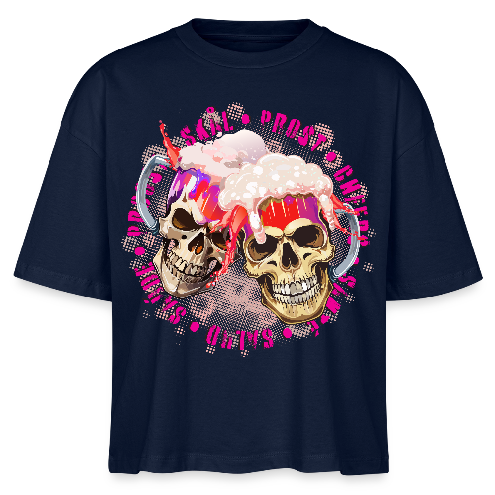 Party Skull Design Pink – Frauen Boxy Bio-T-Shirt - Navy