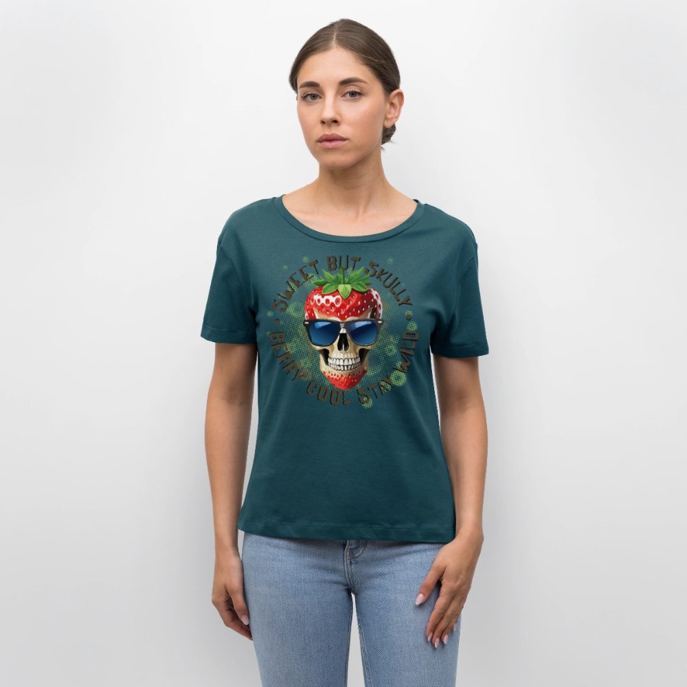 Strawberry Skull Design – Rundhals Frauen Bio-T-Shirt - Dunkles Petrol