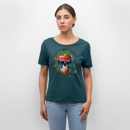 Strawberry Skull Design – Rundhals Frauen Bio-T-Shirt - Dunkles Petrol