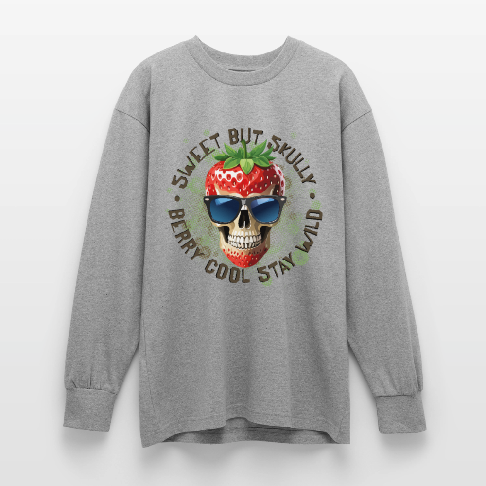 Strawberry Skull Design – Oversized Langarmshirt - Grau meliert