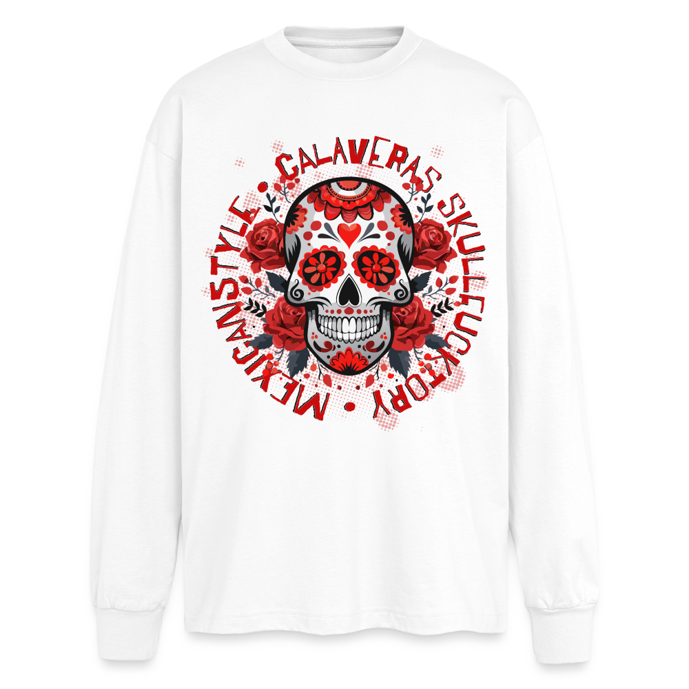 Sugar Skull Rosen Design - Oversized Langarmshirt - Weiß