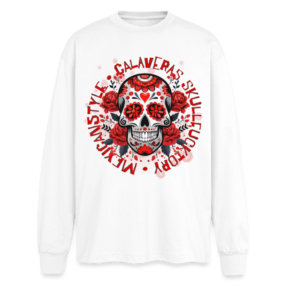 Sugar Skull Rosen Design - Oversized Langarmshirt - Weiß