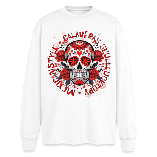 Sugar Skull Rosen Design - Oversized Langarmshirt - Weiß