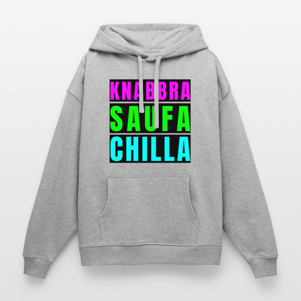 Knabbra Saufa Chilla – Oversized Unisex Hoodie - Grau meliert