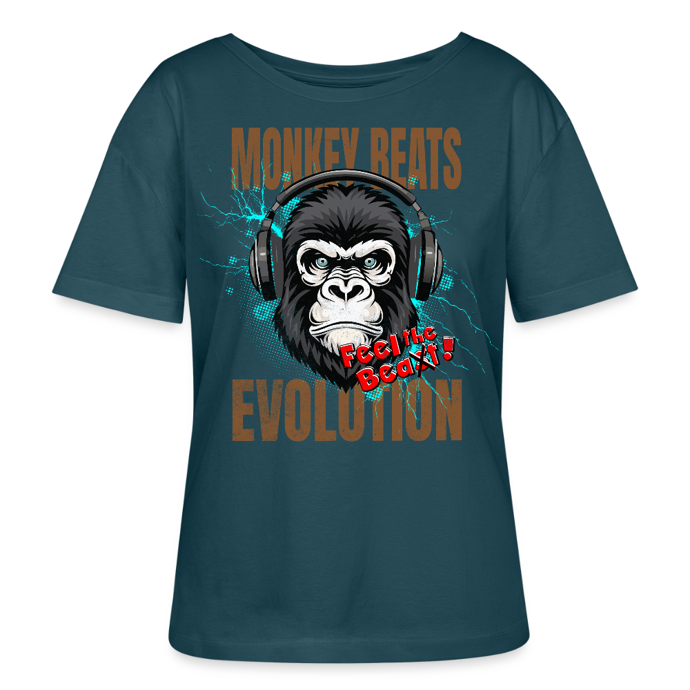 Monkey Beats Design – Rundhals Frauen Bio-T-Shirt - Dunkles Petrol