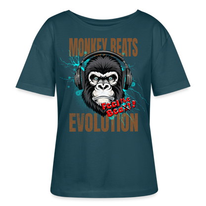 Monkey Beats Design – Rundhals Frauen Bio-T-Shirt - Dunkles Petrol