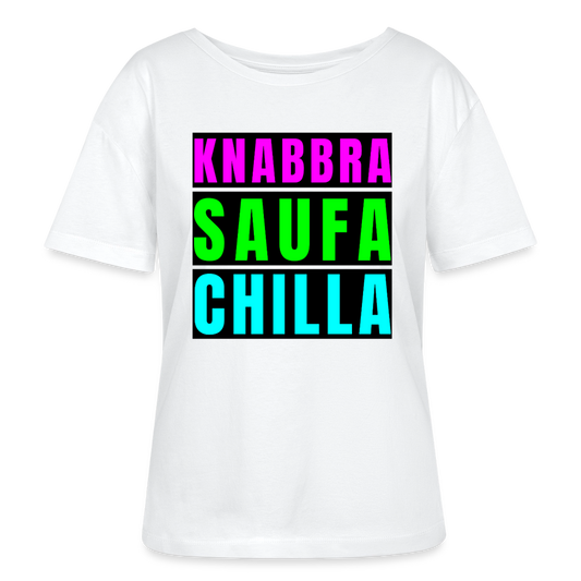 Knabbra Saufa Chilla Design – Rundhals Frauen Bio-T-Shirt - Weiß