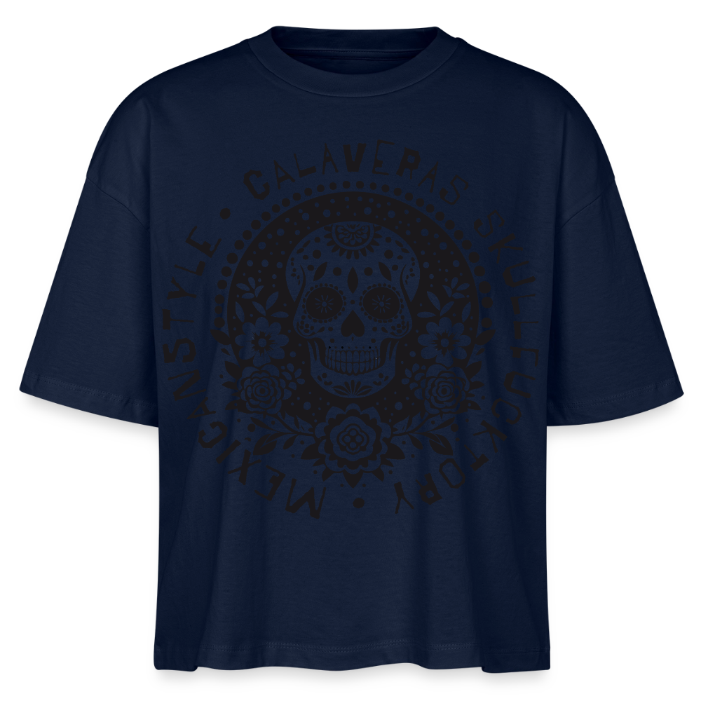 Sugar Skull Black Design – Frauen Boxy Bio-T-Shirt - Navy
