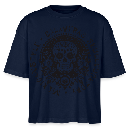 Sugar Skull Black Design – Frauen Boxy Bio-T-Shirt - Navy