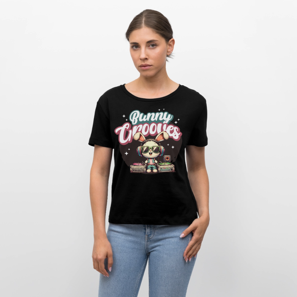 Bunny Grooves Design – Rundhals Frauen Bio-T-Shirt - Schwarz