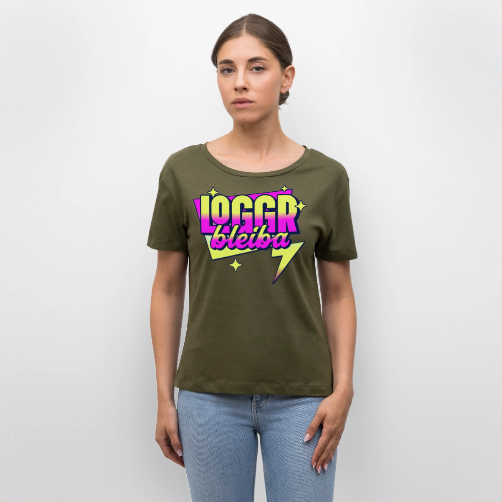 Logo bleibt Design – Rundhals Frauen Bio-T-Shirt - Khaki