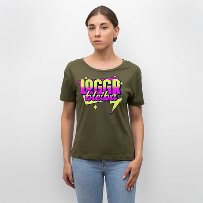 Logo bleibt Design – Rundhals Frauen Bio-T-Shirt - Khaki