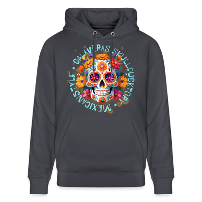 Sugar Skull Blumen Design – Unisex Bio-Hoodie - Indigoblau
