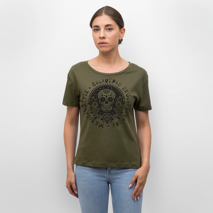 Sugar Skull Black Design - Rundhals Frauen Bio-T-Shirt - Khaki