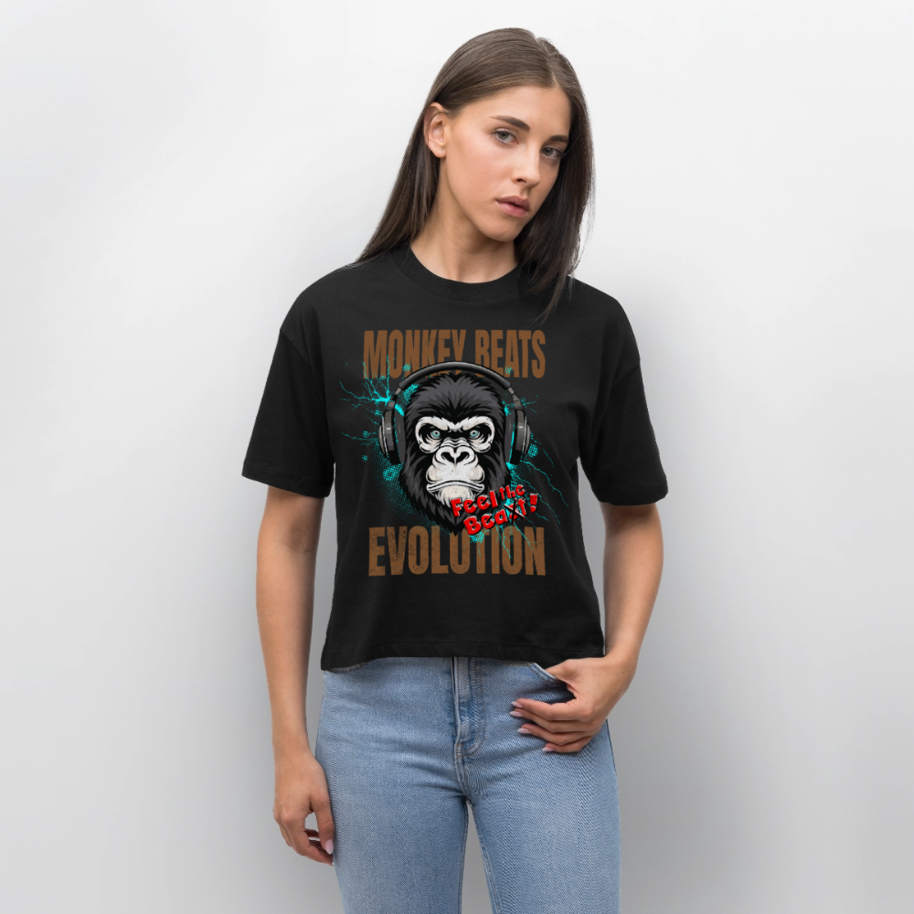 Monkey Beats Design – Frauen Boxy Bio-T-Shirt - Schwarz