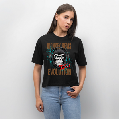 Monkey Beats Design – Frauen Boxy Bio-T-Shirt - Schwarz