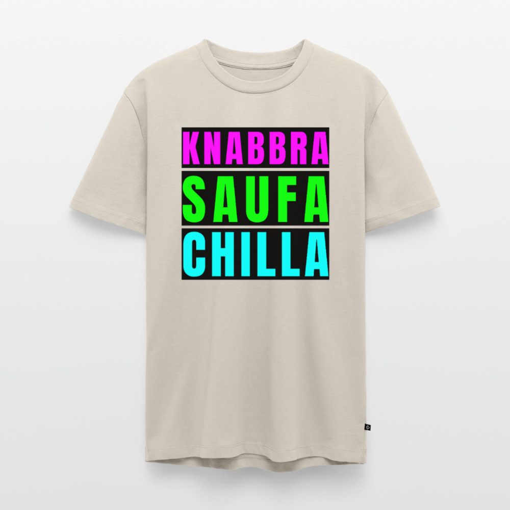Knabbra Saufa Chilla Design – Männer Premium T-Shirt - Beige