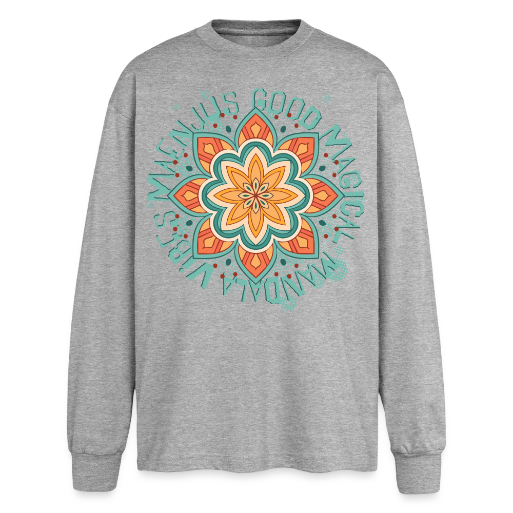 Mandala Türkis Design – Oversized Langarmshirt - Grau meliert