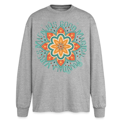 Mandala Türkis Design – Oversized Langarmshirt - Grau meliert