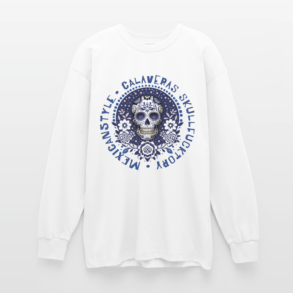 Sugar Skull Blau Design – Oversized Langarmshirt - Weiß