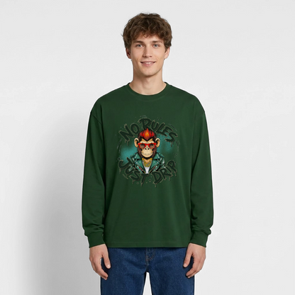 Monkey No Rules Design – Oversized Langarmshirt - Flaschengrün