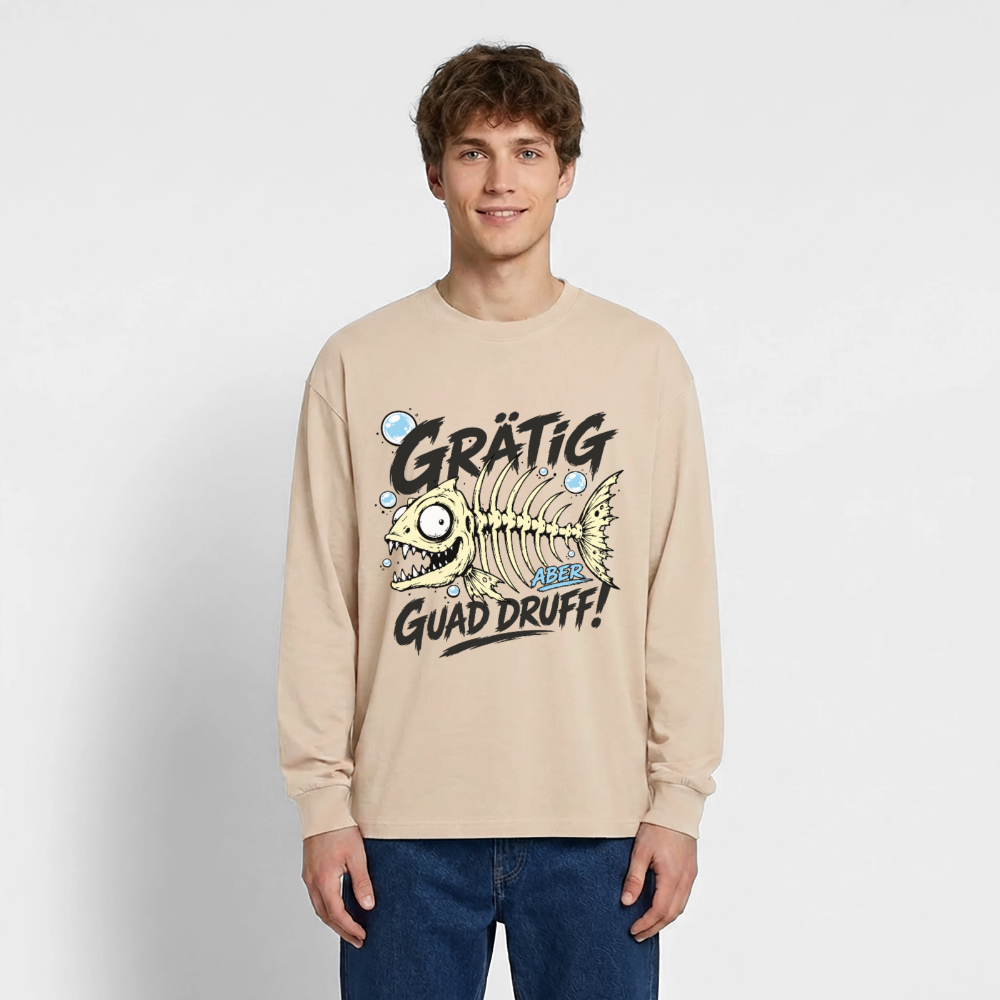 Fischskelett Grätig Design – Oversized Langarmshirt - Sand