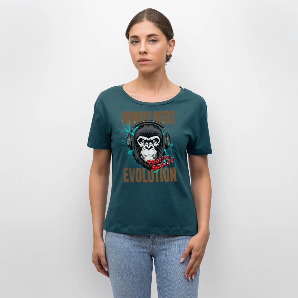 Monkey Beats Design – Rundhals Frauen Bio-T-Shirt - Dunkles Petrol