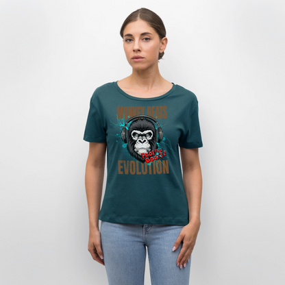 Monkey Beats Design – Rundhals Frauen Bio-T-Shirt - Dunkles Petrol