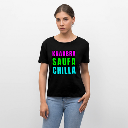 Knabbra Saufa Chilla Design – Rundhals Frauen Bio-T-Shirt - Schwarz