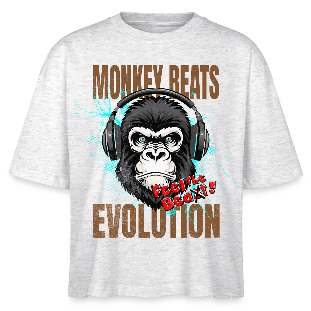 Monkey Beats Design – Frauen Boxy Bio-T-Shirt - Weiß meliert