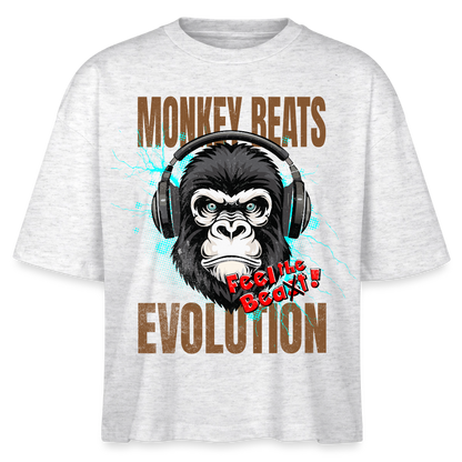 Monkey Beats Design – Frauen Boxy Bio-T-Shirt - Weiß meliert