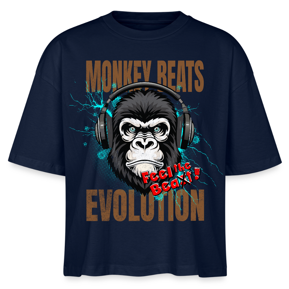 Monkey Beats Design – Frauen Boxy Bio-T-Shirt - Navy