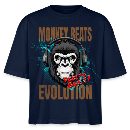 Monkey Beats Design – Frauen Boxy Bio-T-Shirt - Navy
