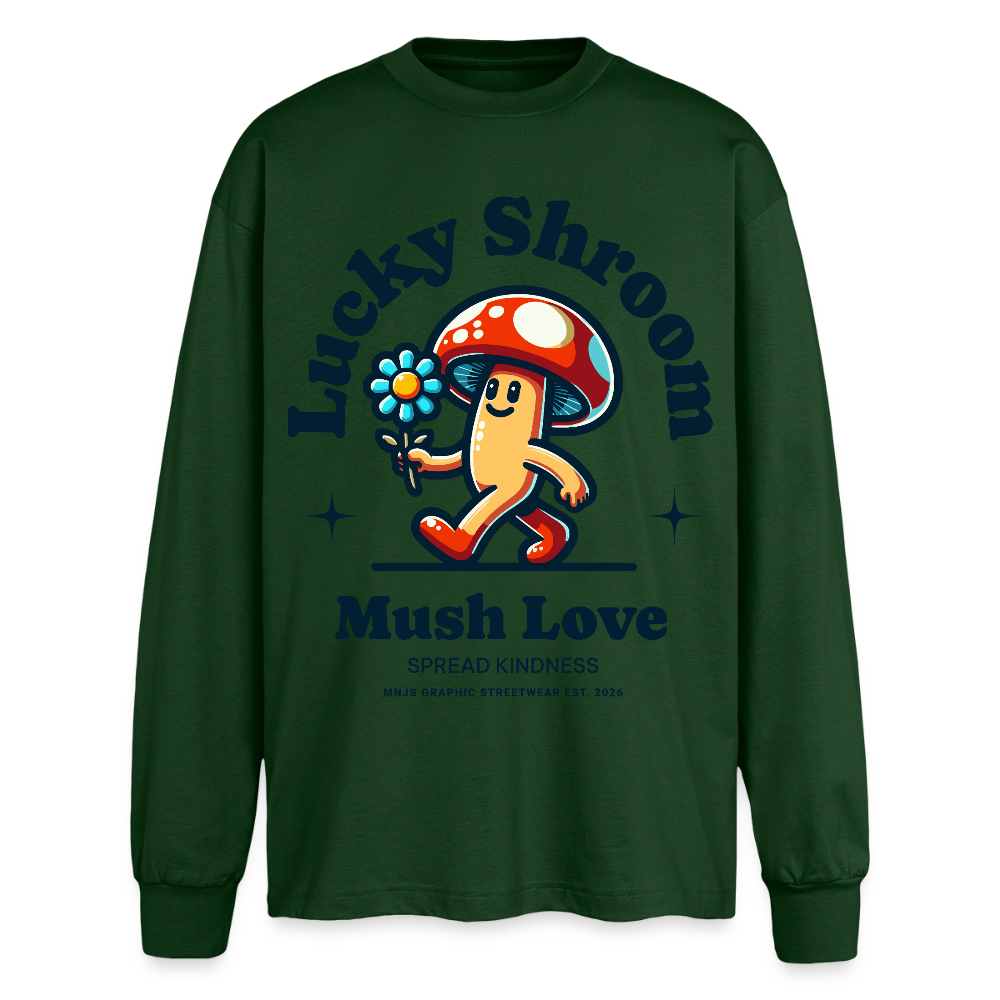Lucky Shroom Design – Oversized Langarmshirt - Flaschengrün