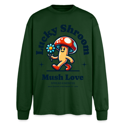Lucky Shroom Design – Oversized Langarmshirt - Flaschengrün