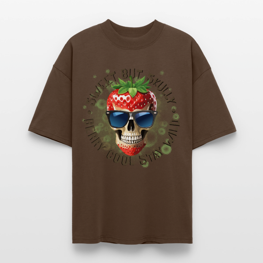 Strawberry Skull Design – Oversized Unisex Bio T-Shirt - Dunkelbraun