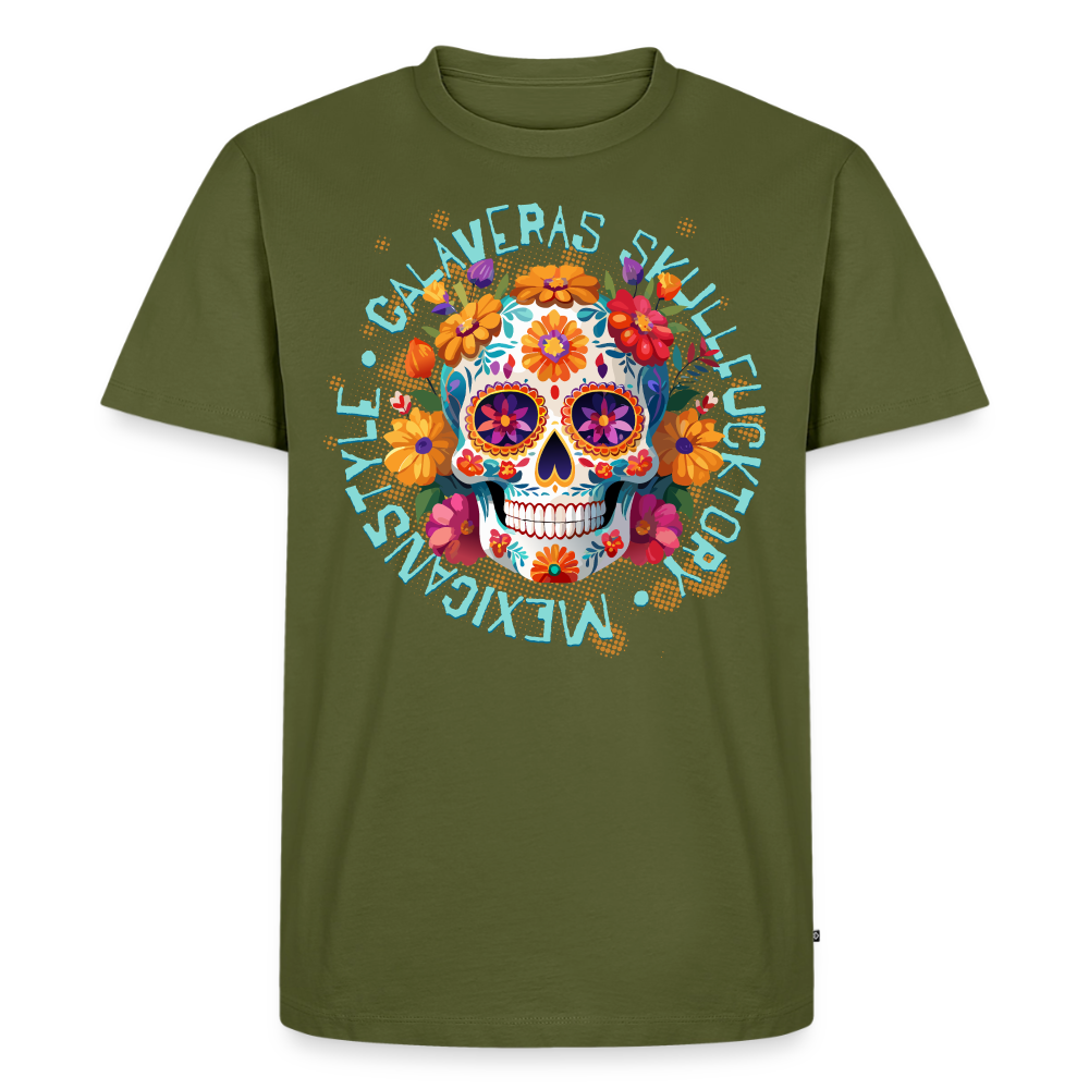 Sugar Skull Blumen Design – Männer Premium T-Shirt - Khaki