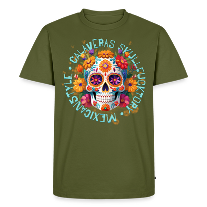 Sugar Skull Blumen Design – Männer Premium T-Shirt - Khaki