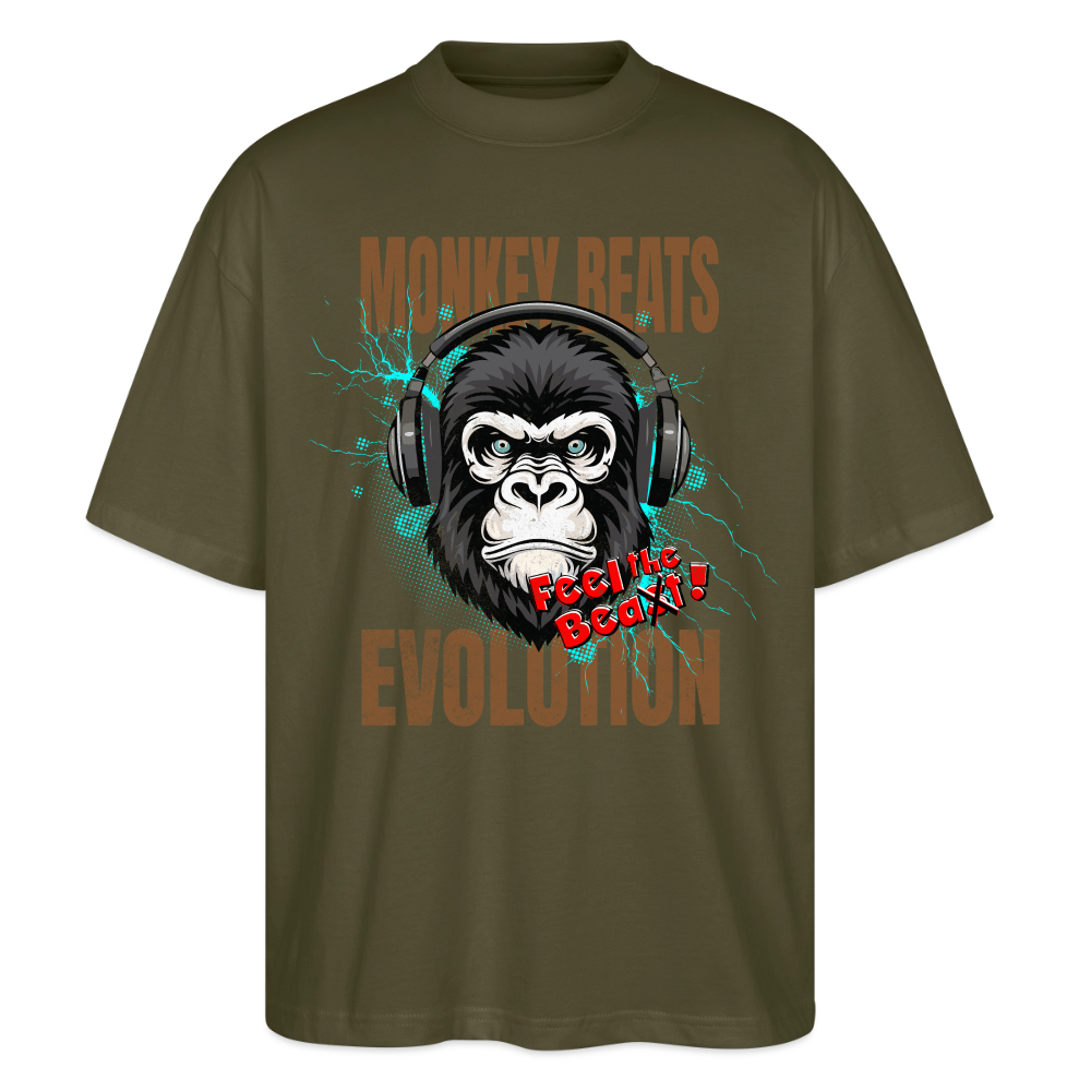 Monkey Beats Design – Oversized Unisex Bio T-Shirt - Khaki